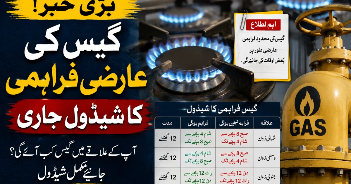 گیس کی عارضی فراہمی کا شیڈول جاری
