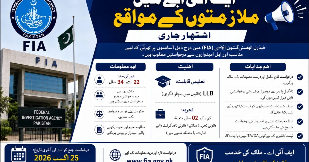 ایف آئی اے میں ملازمتوں کے مواقع، اشتہار جاری
