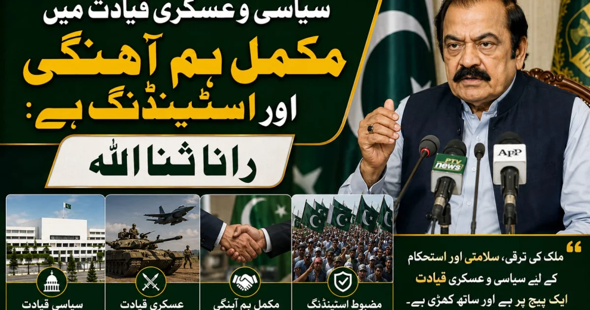 سیاسی و عسکری قیادت میں مکمل ہم آہنگی اور اسٹینڈنگ ہے: رانا ثنا اللہ